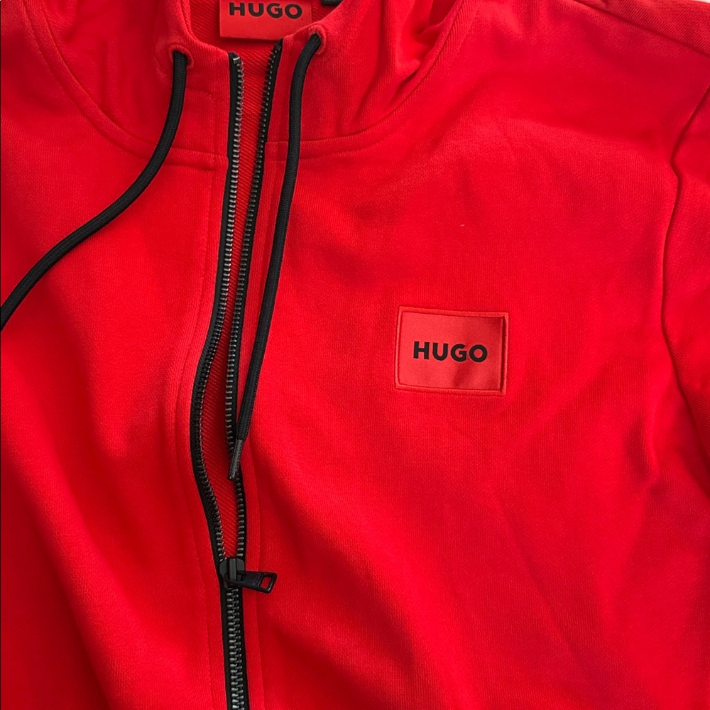Mens Hugo Boss Red Zip Up Sweatshirt Stretch Cotton Hoodie Size Large - NEW* - Picture 4 of 8